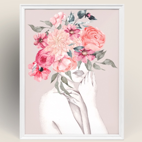Watercolor Floral Woman Portrait Wall Art Illustration Print Poster Unframed - Picture 3 of 17